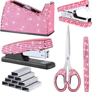NEW Sparkling Bling Swarovski Crystal Rhinestone Desk Set Pink Purple  +…